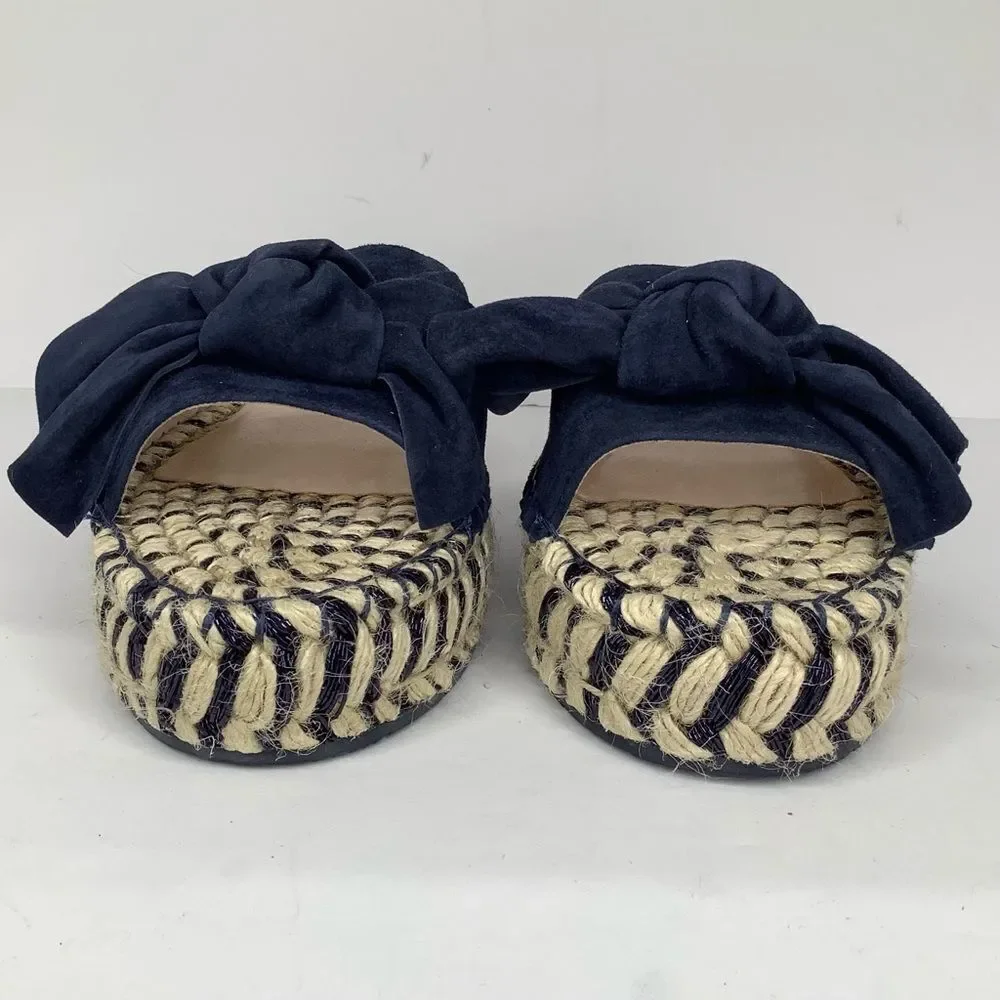 J/SLIDES Dark Blue Suede Bow Espadrille Women Open Slides Sz 8 Coastal,Travel